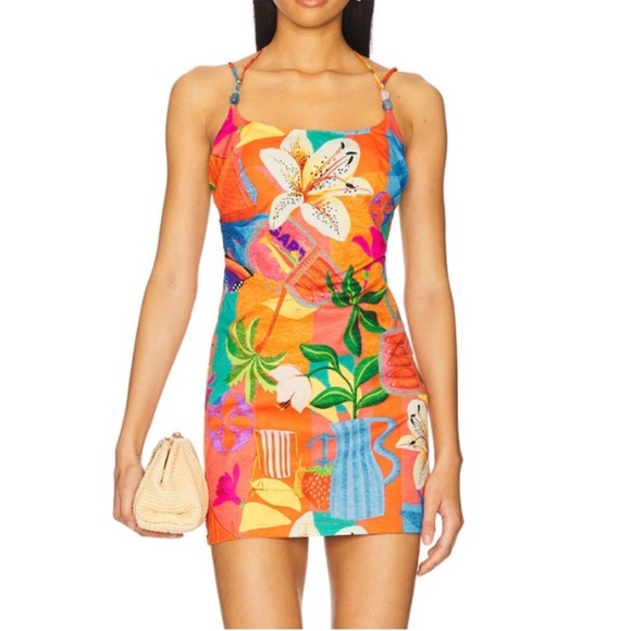 Kulani Kinis Pilila Beaded String Floral Mini Dress Havana Haven Hawaiian sz S - Picture 4 of 16